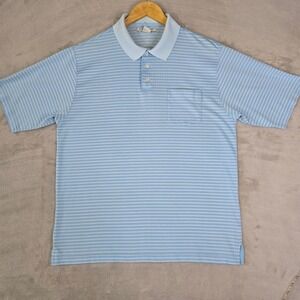 Knightsbridge Mens Large Blue White Striped‎ Pocket Polo Shirt Short Sleeve L